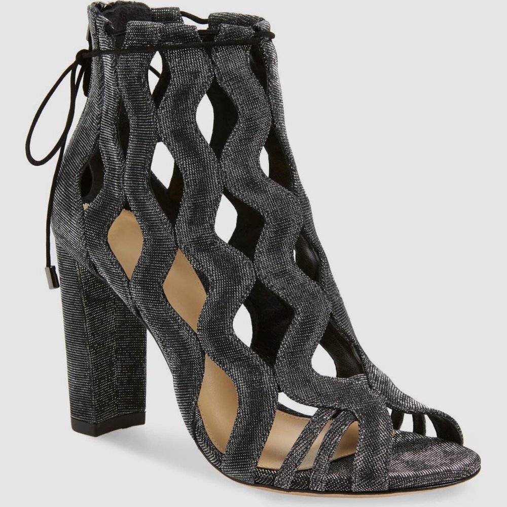 New Alexandre Birman Loretta Cage Silver Black Metallic Sandals Size 37